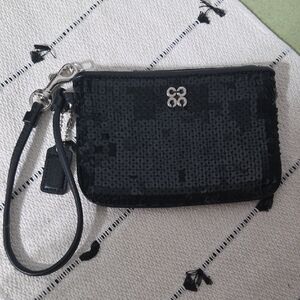 Coach Black Sequin Clutch with Silver Accents